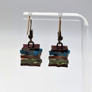 Stack of multi colored books drop earrings